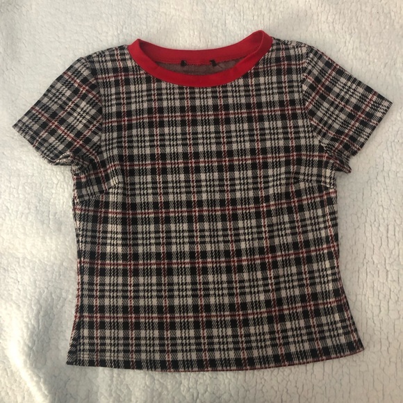 Black White Red Plaid T-Shirt - Picture 1 of 4